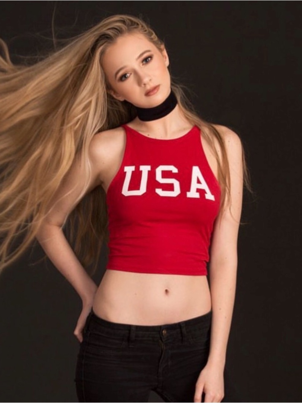 Zara Red USA Crop Tank